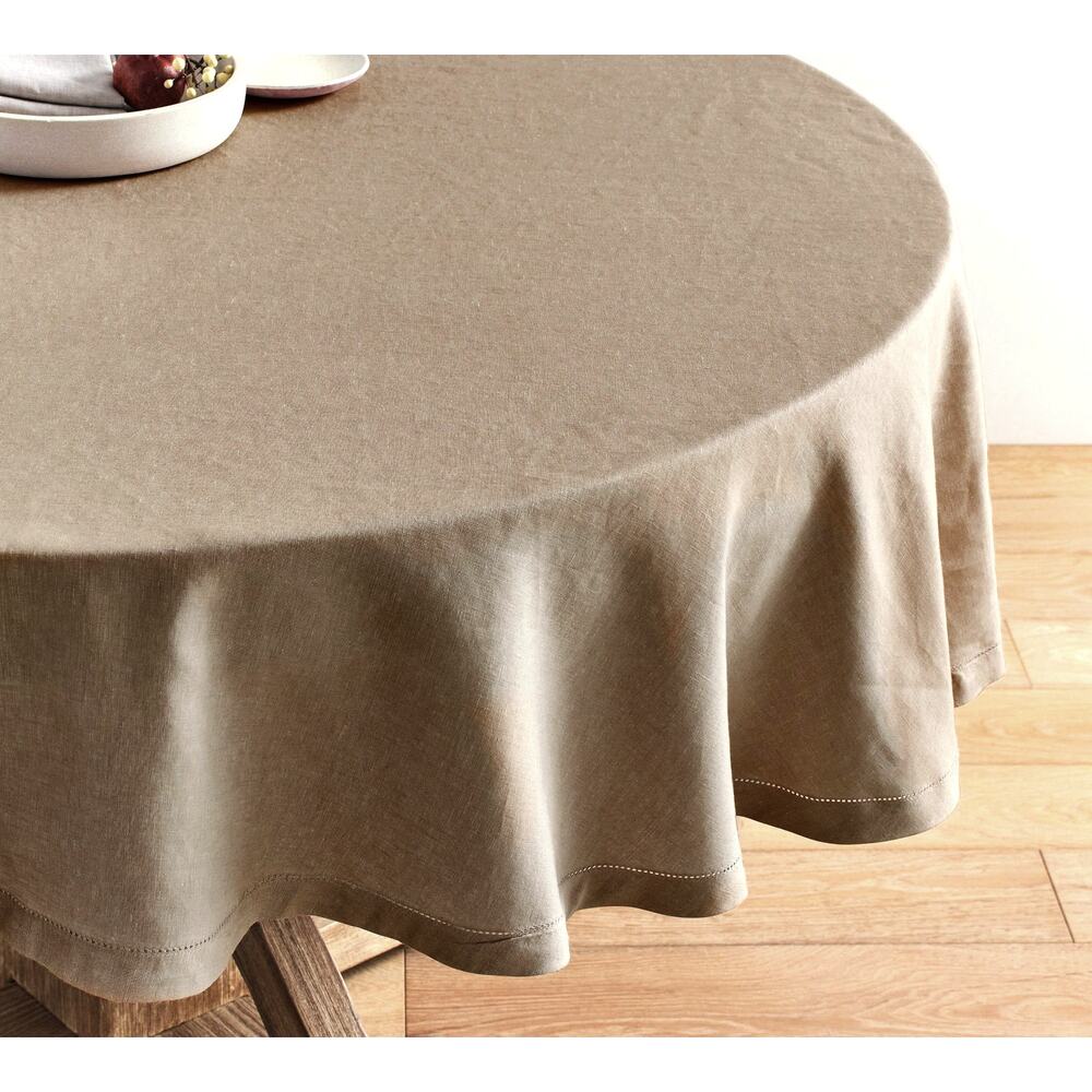 Restoration Hardware RH Belgium Linen Round Tablecloth Dark Flax 70"